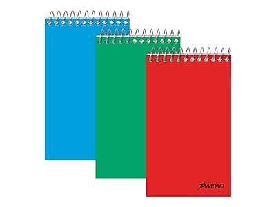 Front. Ampad - Ampad Memo Pads, 3" x 5", Narrow Ruled, Assorted, 60 Sheets/Pad, 12 Pads/Pack (TOP 25-087) - Red/blue/green.