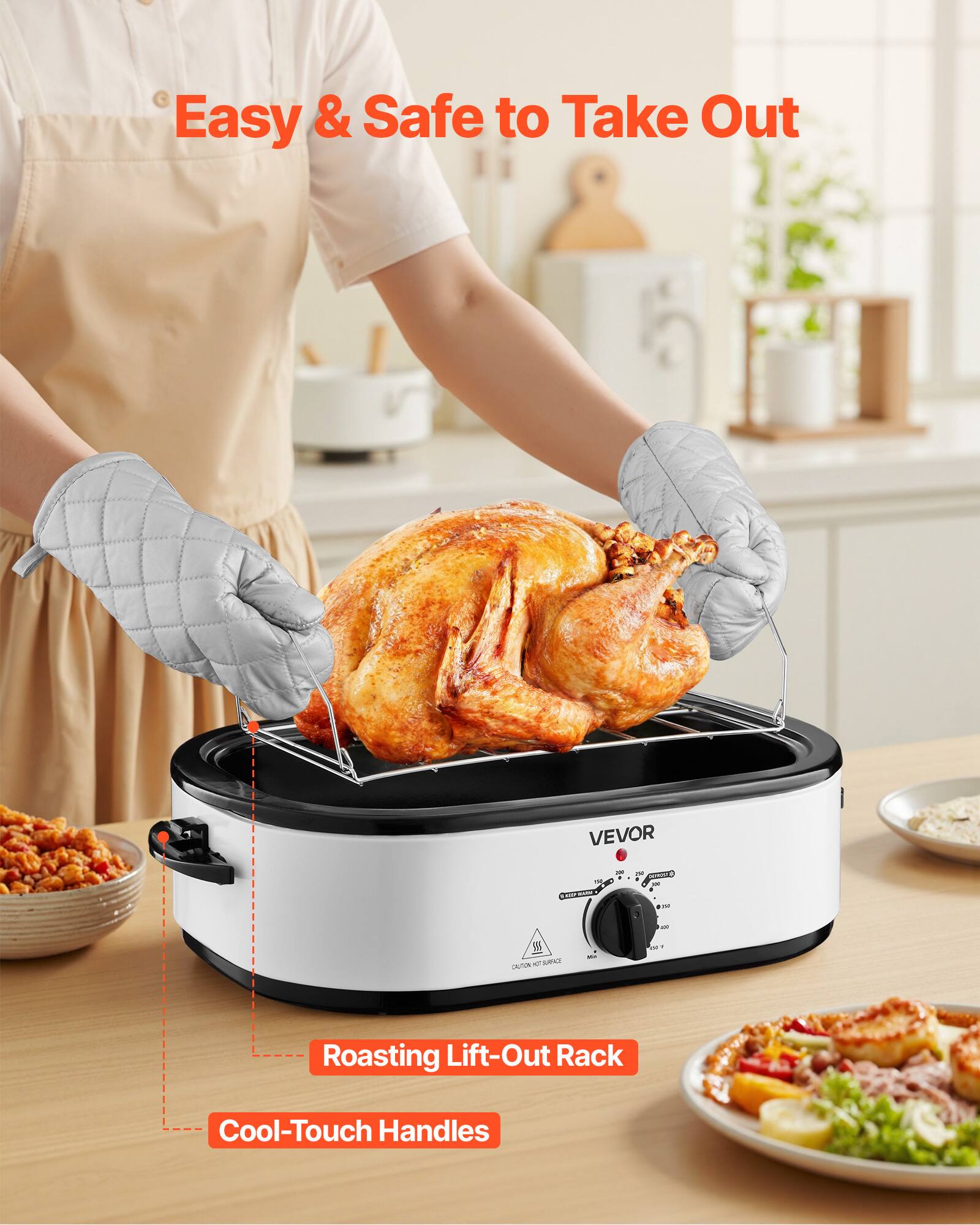 Easy & Safe to Take Out

VEVOR

Roasting Lift-Out Rack
Cool-Touch Handles