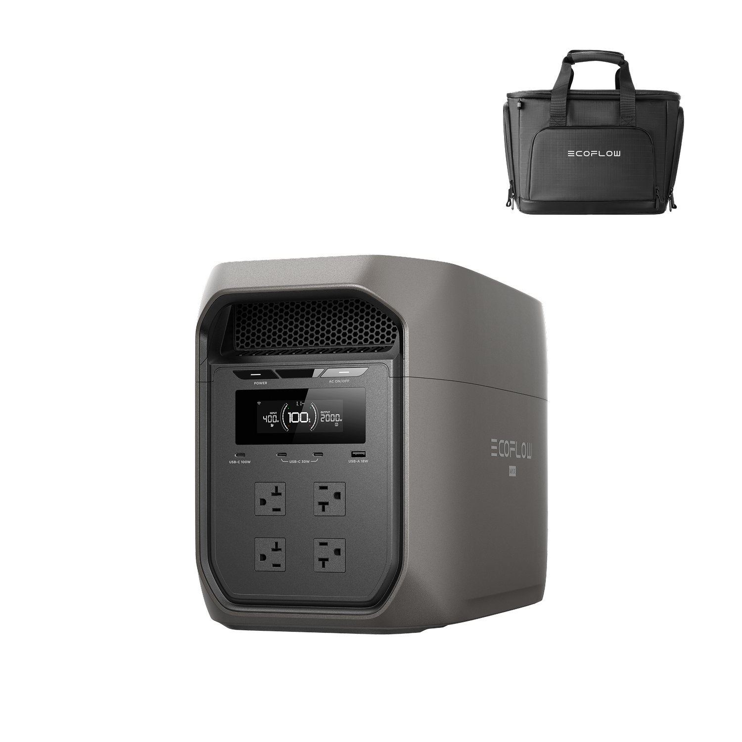 EcoFlow - DELTA 3 Max Portable Power Station with Water-Proof Bag,1800 AC Output/500W Solar Input,Solar Generator for Home Use (2048 Wh Capacity) - Black