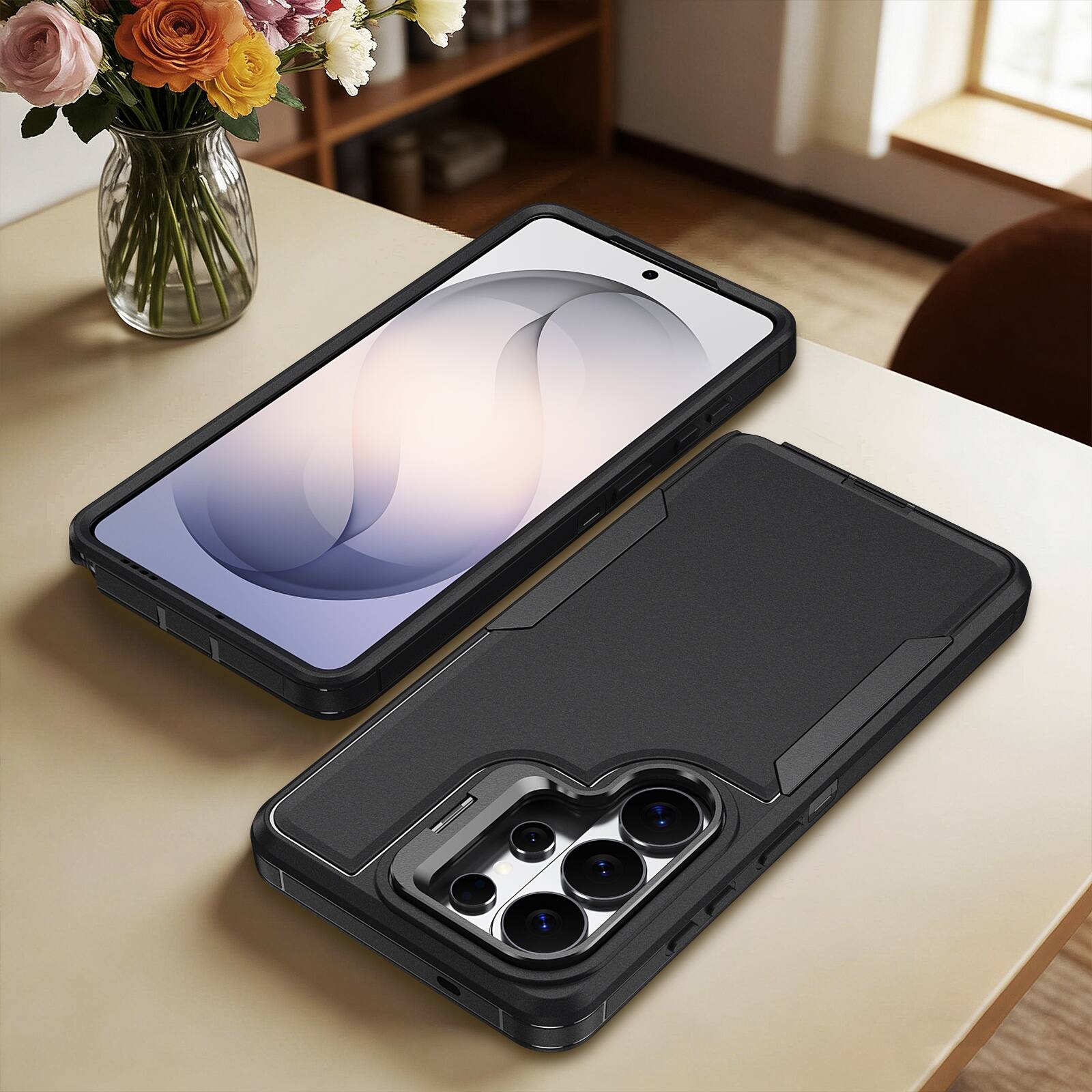 Alt View 2. Dteck - For Samsung Galaxy S26 Ultra Rugged Case, Heavy Duty Dual Layer Shockproof Lens Kickstand Drop Protection Cover - Black.