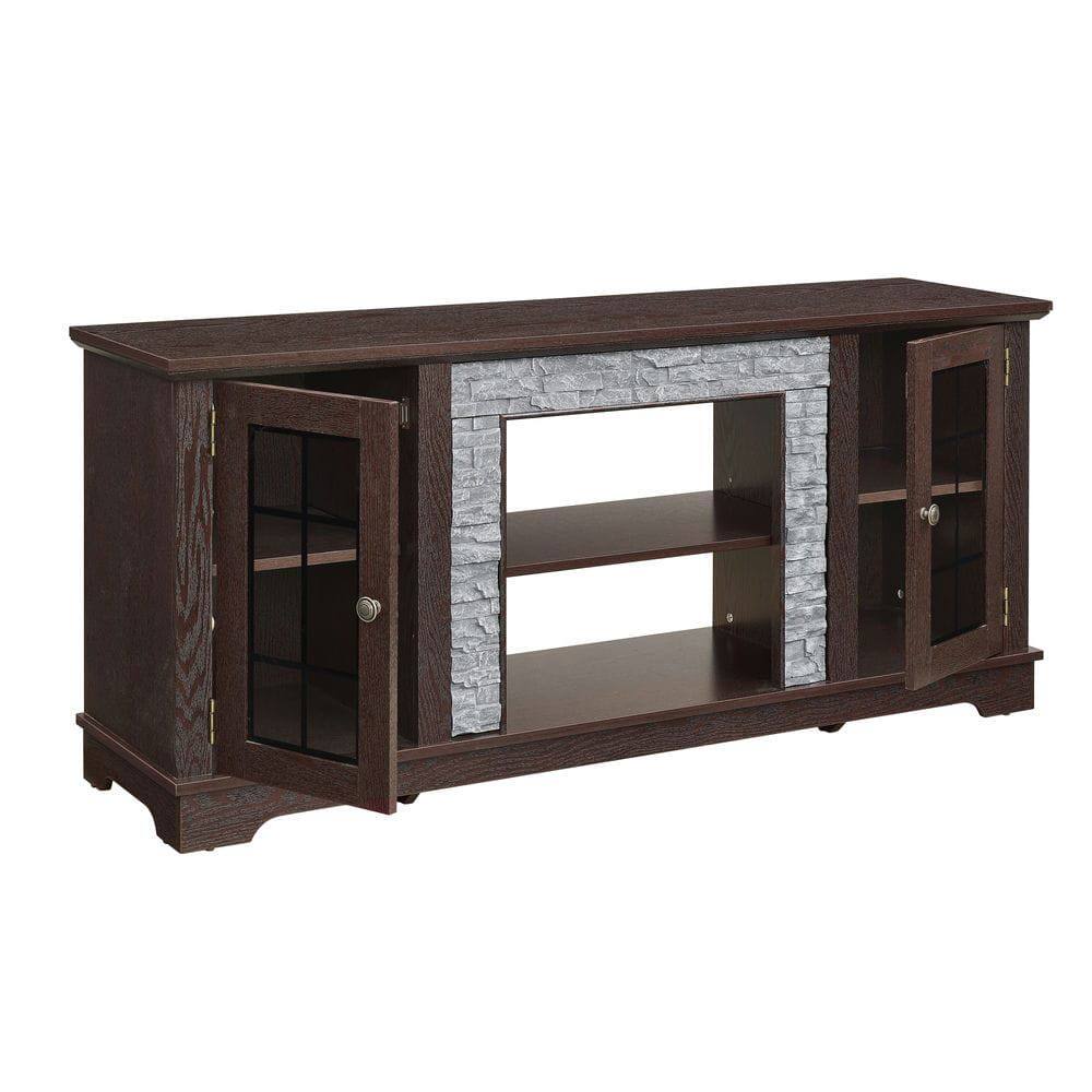 Alt View 9. Kadyn - 58-Inch Modern Entertainment Center with Faux Stone Finish - Cherry - Brown.