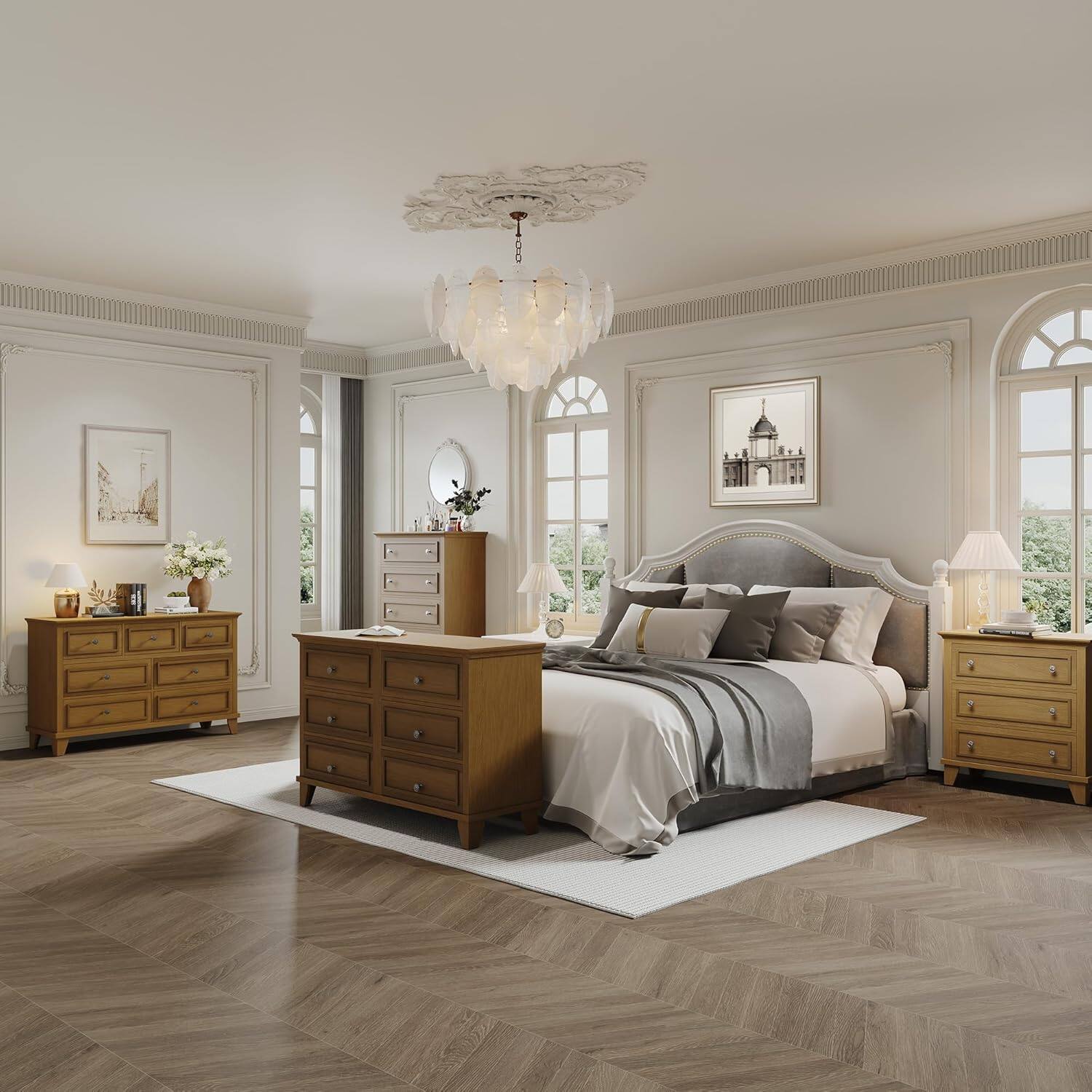 Alt View 4. Qeetex - 6 Drawer Dresser, Wooden Storage Chest of Drawers with Exquisite Metal Handles, Large Wide Dresser TV Stand - Brown.