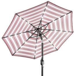 Best Choice Products - 10ft Solar LED Lighted Patio Umbrella w/ Tilt Adjustment, UV-Resistant Fabric - Burgundy - Striped Burgundy