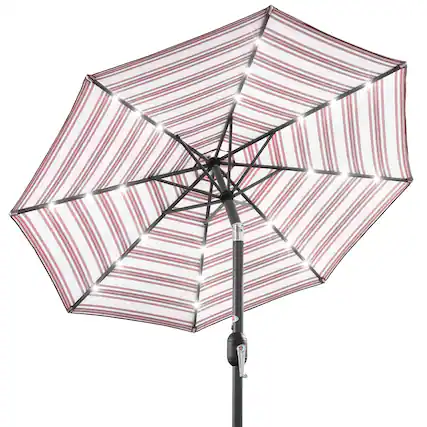 Front. Best Choice Products - Best Choice Products 10ft Solar LED Lighted Patio Umbrella w/ Tilt Adjustment, UV-Resistant Fabric - Burgundy - Striped Burgundy.