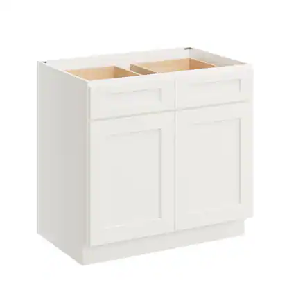 Front. Boyel Living - 36 Inch White Shaker Base Cabinet with Full Overlay and Soft Close Hinges - White Shaker.