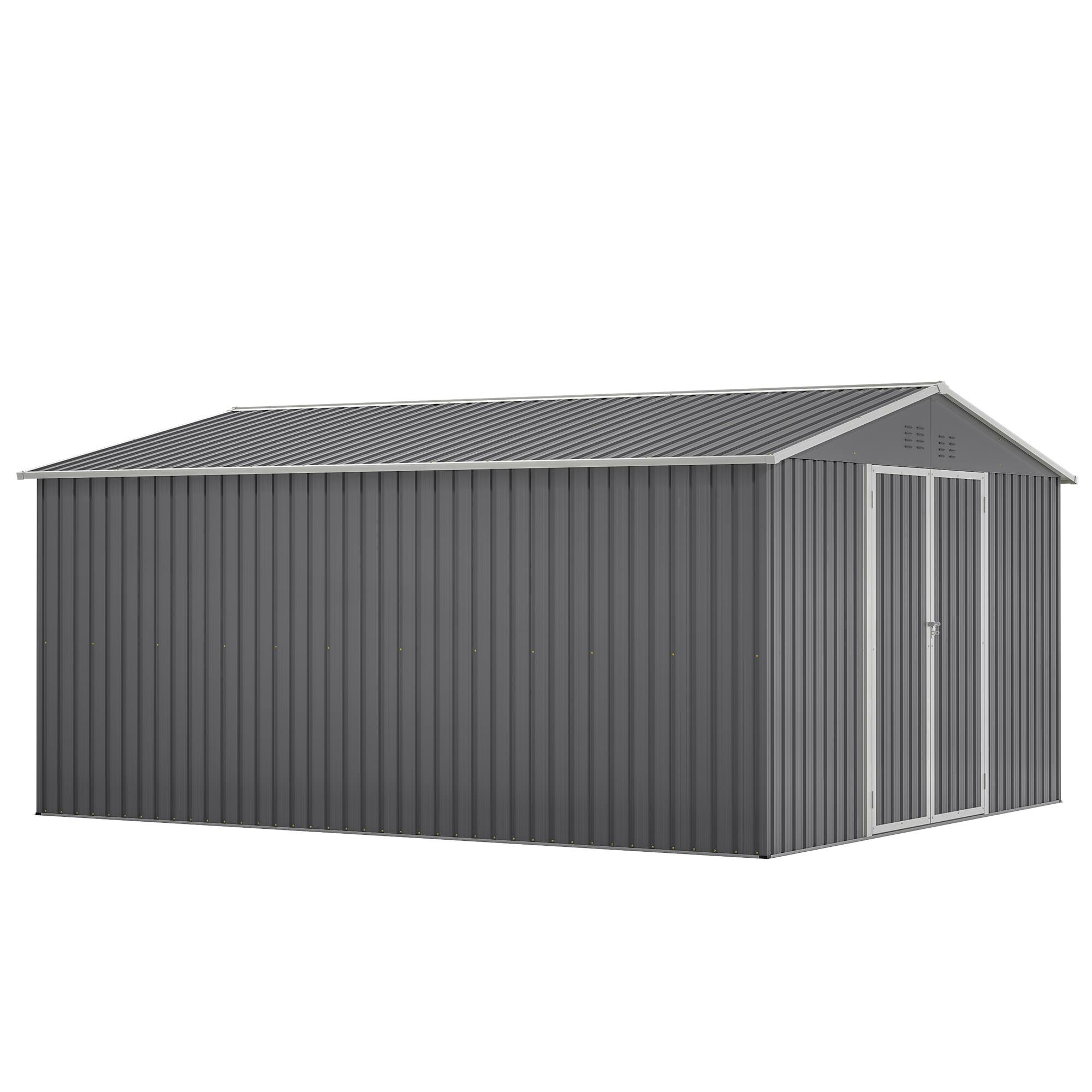 Alt View 7. Loheer - Loheer 11x13 Metal Storage Shed Brown Outdoor Garden Tool House Weatherproof Backyard Organizer.