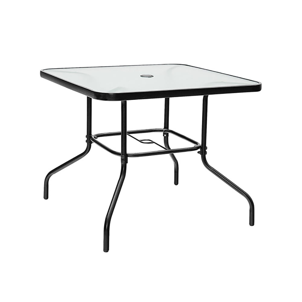 Angle. Kadyn - 35 In Tempered Glass Square with Umbrella Hole Coffee Table for Patio Use - Black.