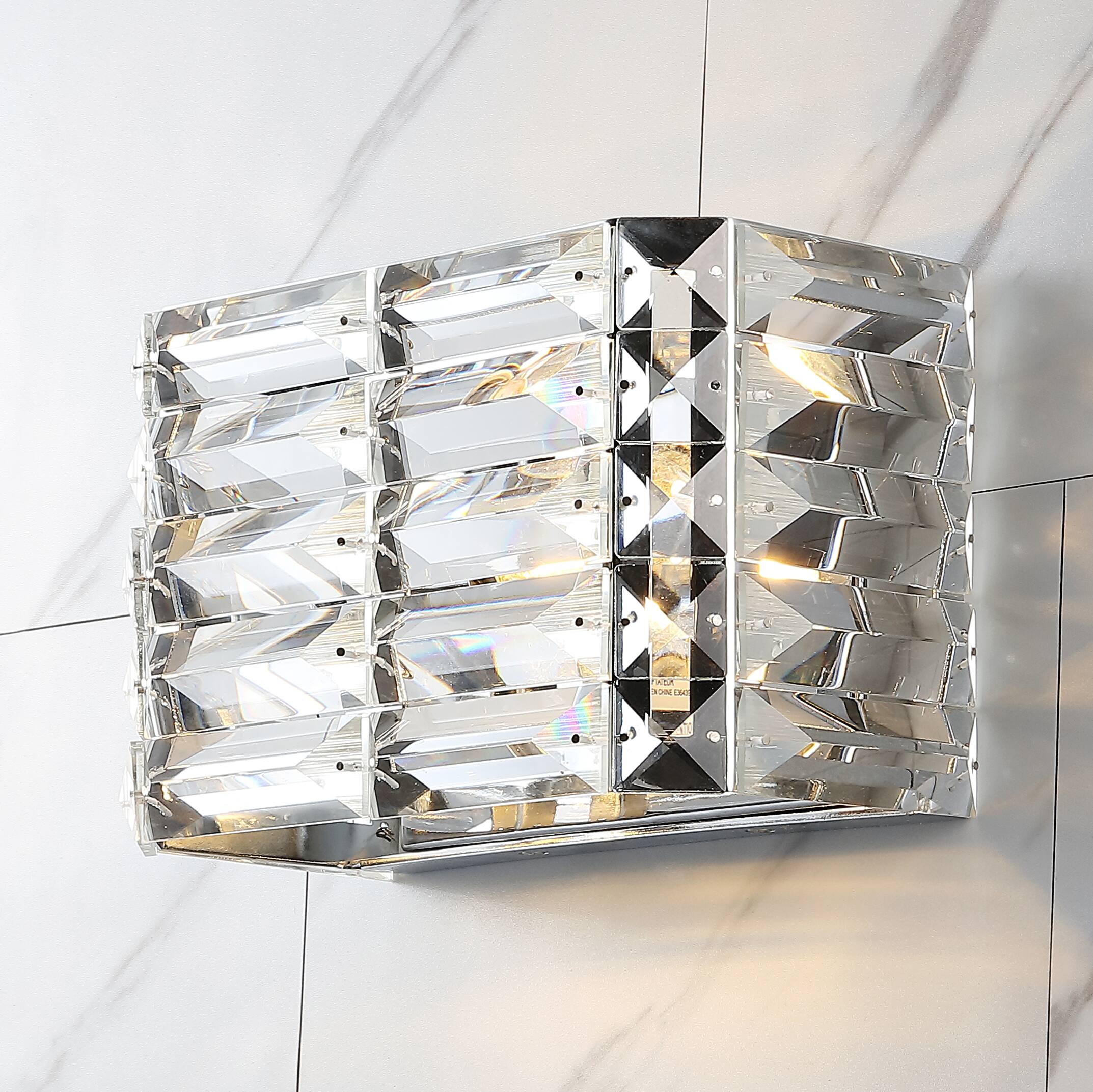 Alt View 1. Jonathan Y - Evelyn Crystal Rectangle 10" 1-Light Iron/Crystal Glam Modern LED Vanity Light, Chrome - Chrome.