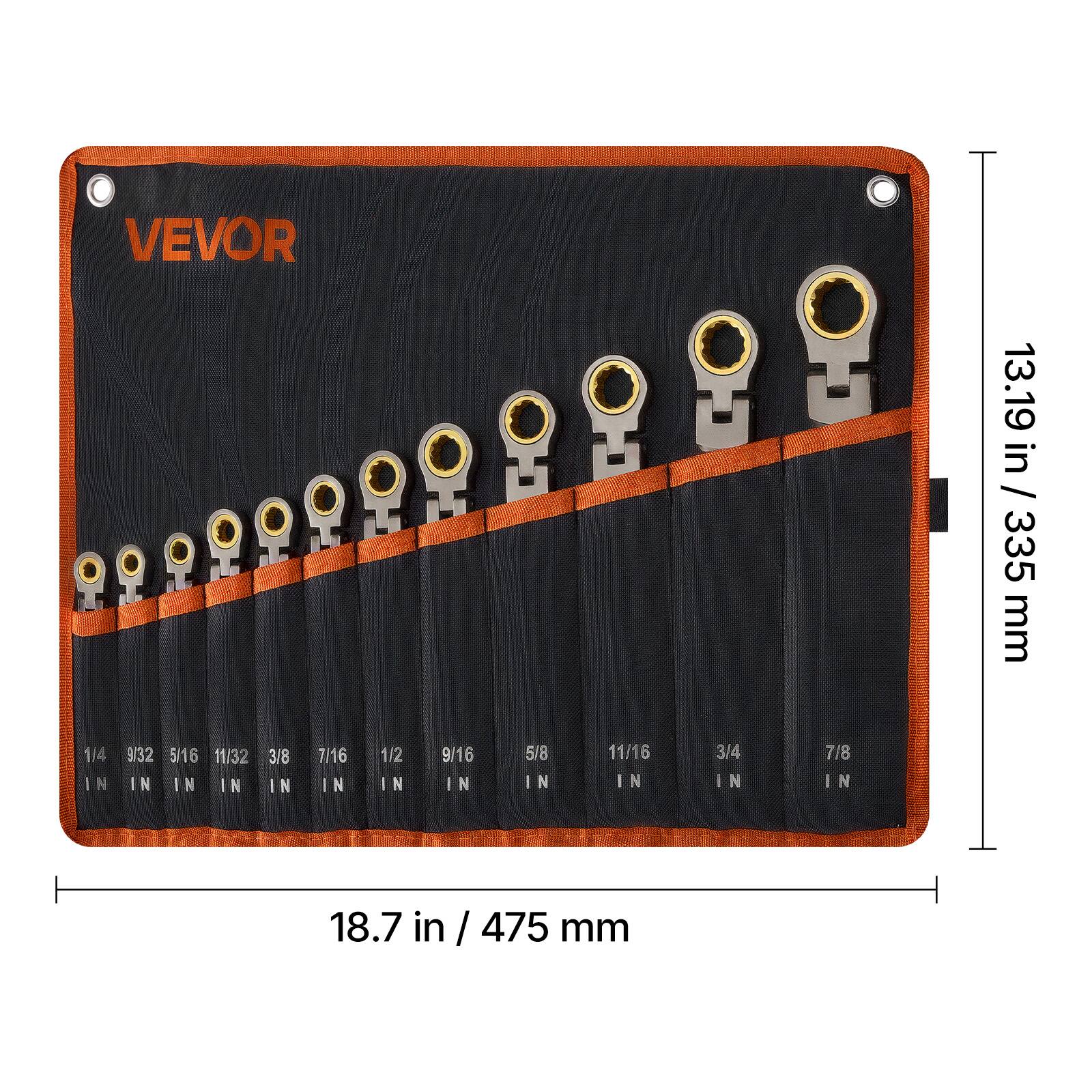 VEVOR

13.19 in / 335 mm

1/4 IN  
9/32 IN  
5/16 IN  
11/32 IN  
3/8 IN  
7/16 IN  
1/2 IN  
9/16 IN  
5/8 IN  
11/16 IN  
3/4 IN  
7/8 IN

18.7 in / 475 mm