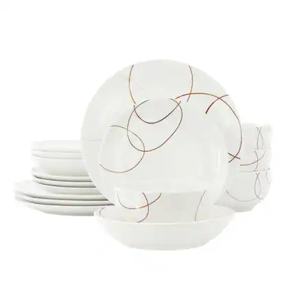 Front. Elama - Elama Sydney 16 Piece Porcelain Double Bowl Dinnerware Set, Service for 4 - White and Brown.