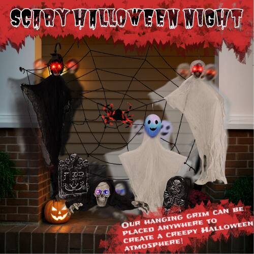 Scary Halloween Night can be grim. Our hanging grim can be placed anywhere to create a creepy Halloween atmosphere!