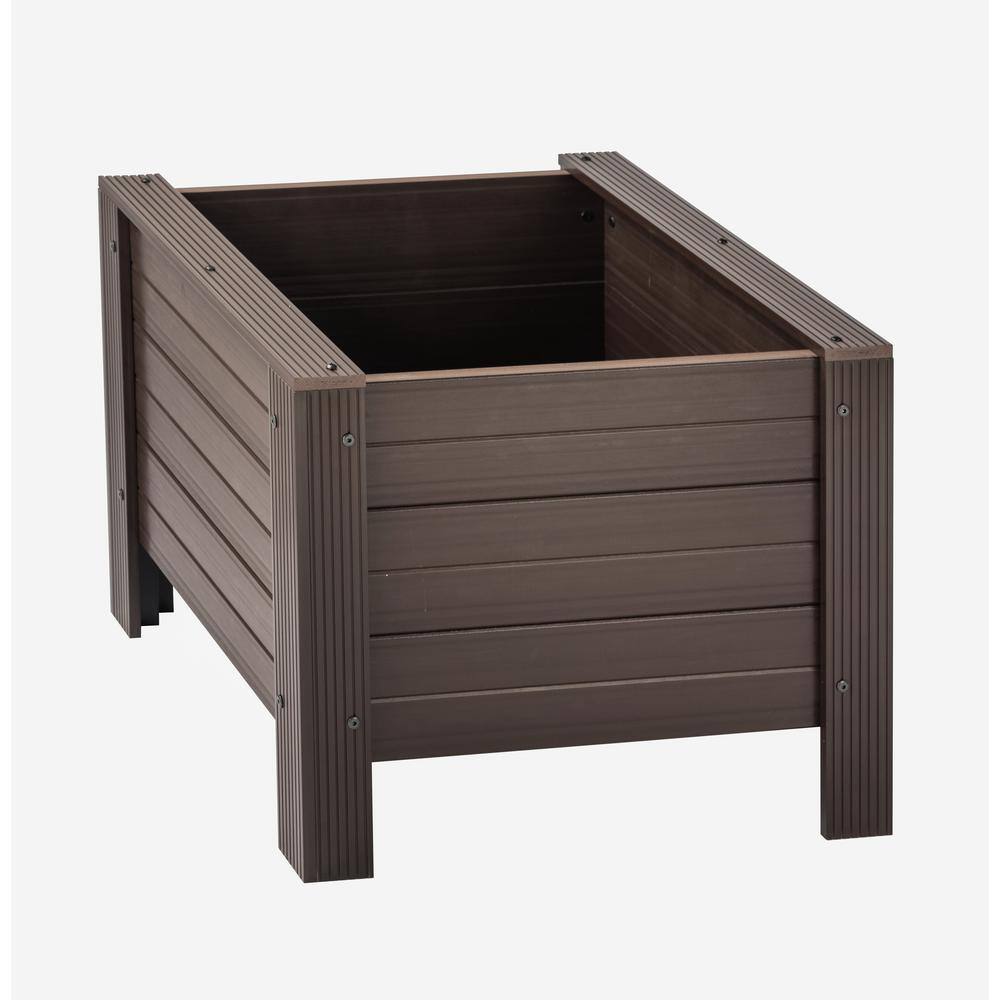 Angle. New Age Pet - 24" ECOFLEX Square Planter, Walnut - Walnut.