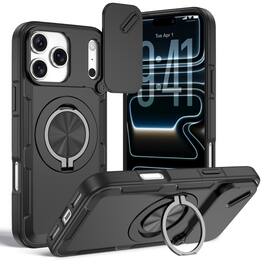 UUCOVER - Magnetic Case for Apple iPhone 18 Pro Max with Slide Camera Cover, Rotatable Ring Kickstand, Heavy Duty Shockproof Shell - Black