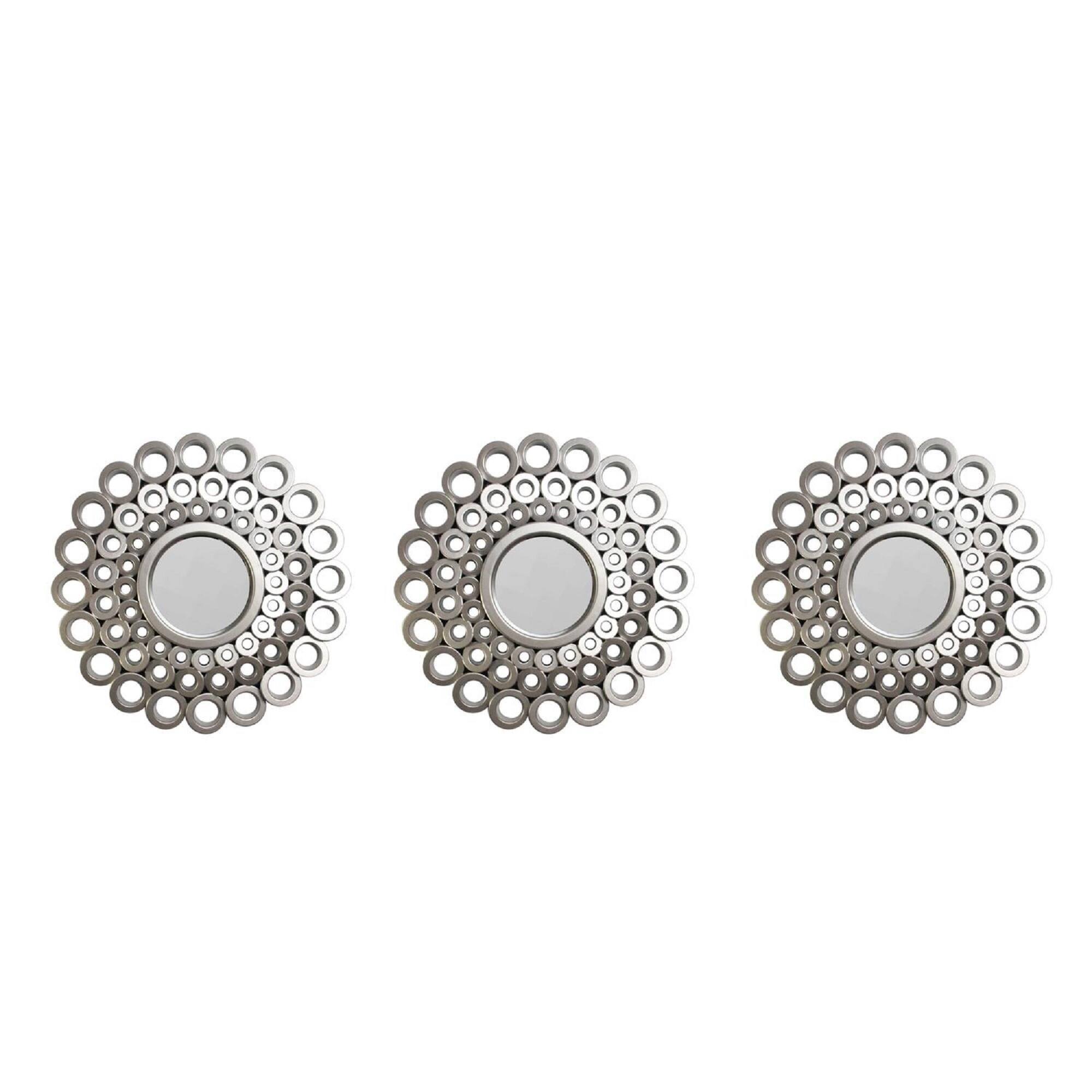 Front. Northlight - Set of 3 Round Gray Cascading Angular Orbs Mirrors 10" - Gray.