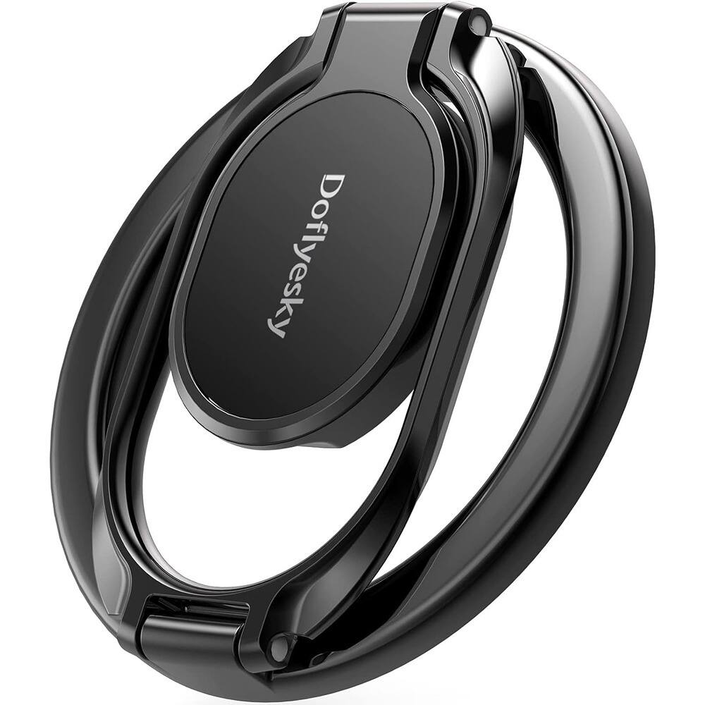 Front. PARKER SLATER - Metal Magnetic Phone Ring Holder with Double Adjustable Grip & Stand – Black - Black.