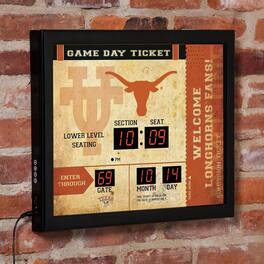 Evergreen Enterprises - Texas Longhorns 15" x 19" Bluetooth Scoreboard Wall Clock - Brown
