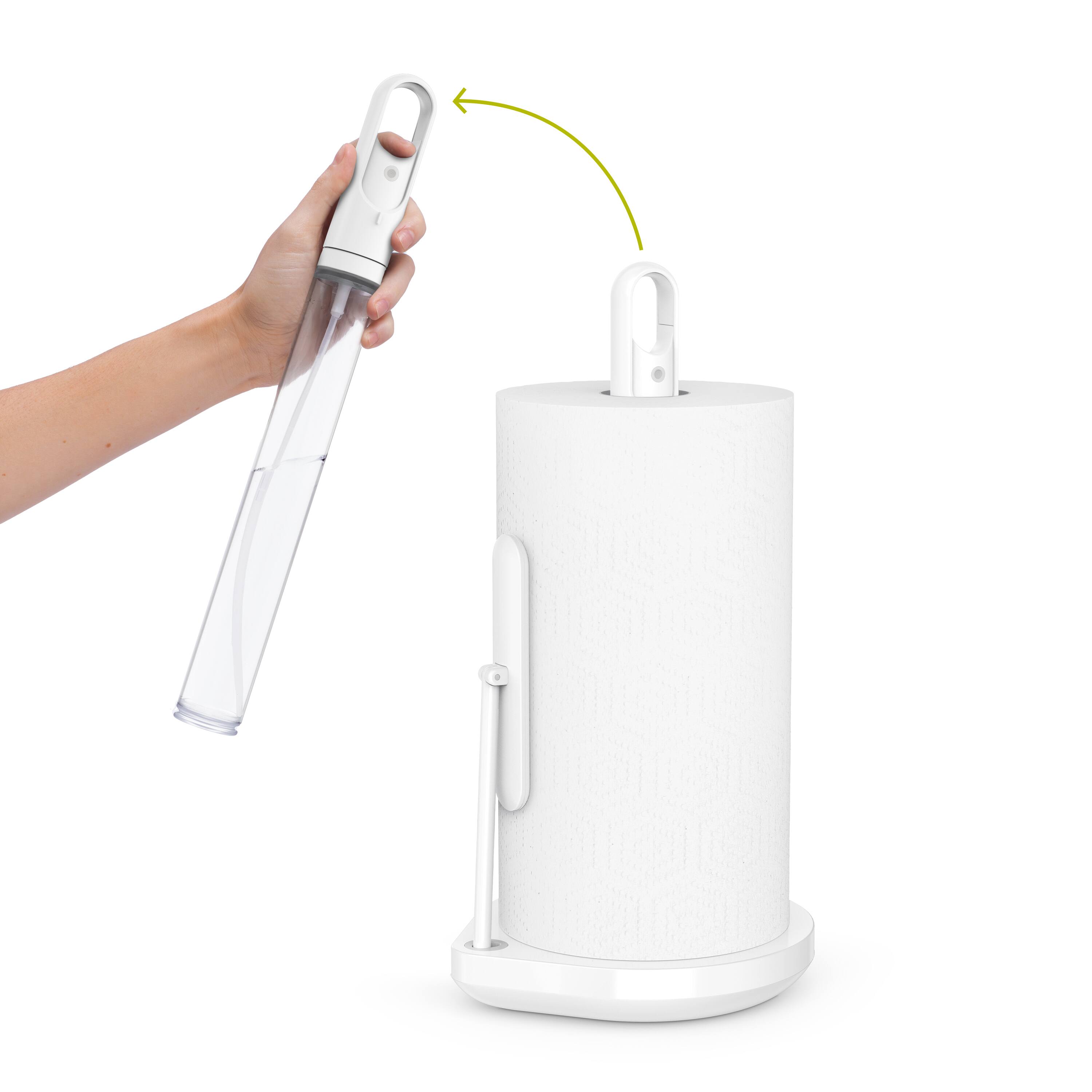 Front. simplehuman - paper towel holder with spray, white - White.
