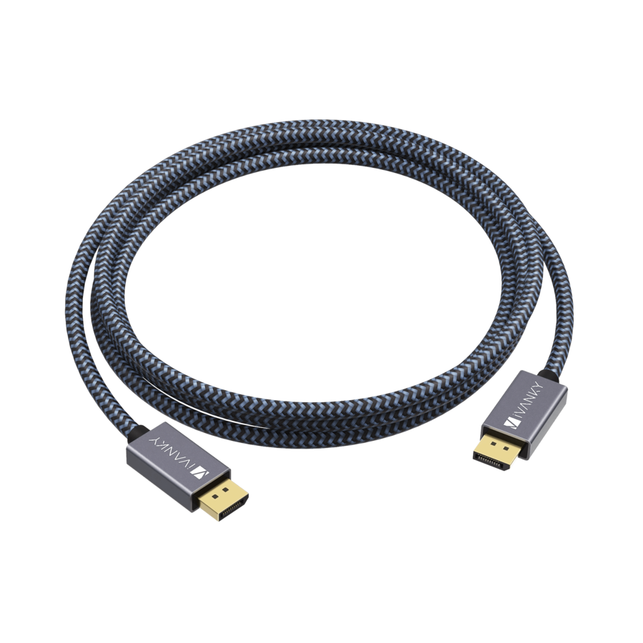 Câble DisplayPort Coudé 90° - 4K 60Hz, 1 Mètre, Gaine Argentée, Pour PC Et Moniteur