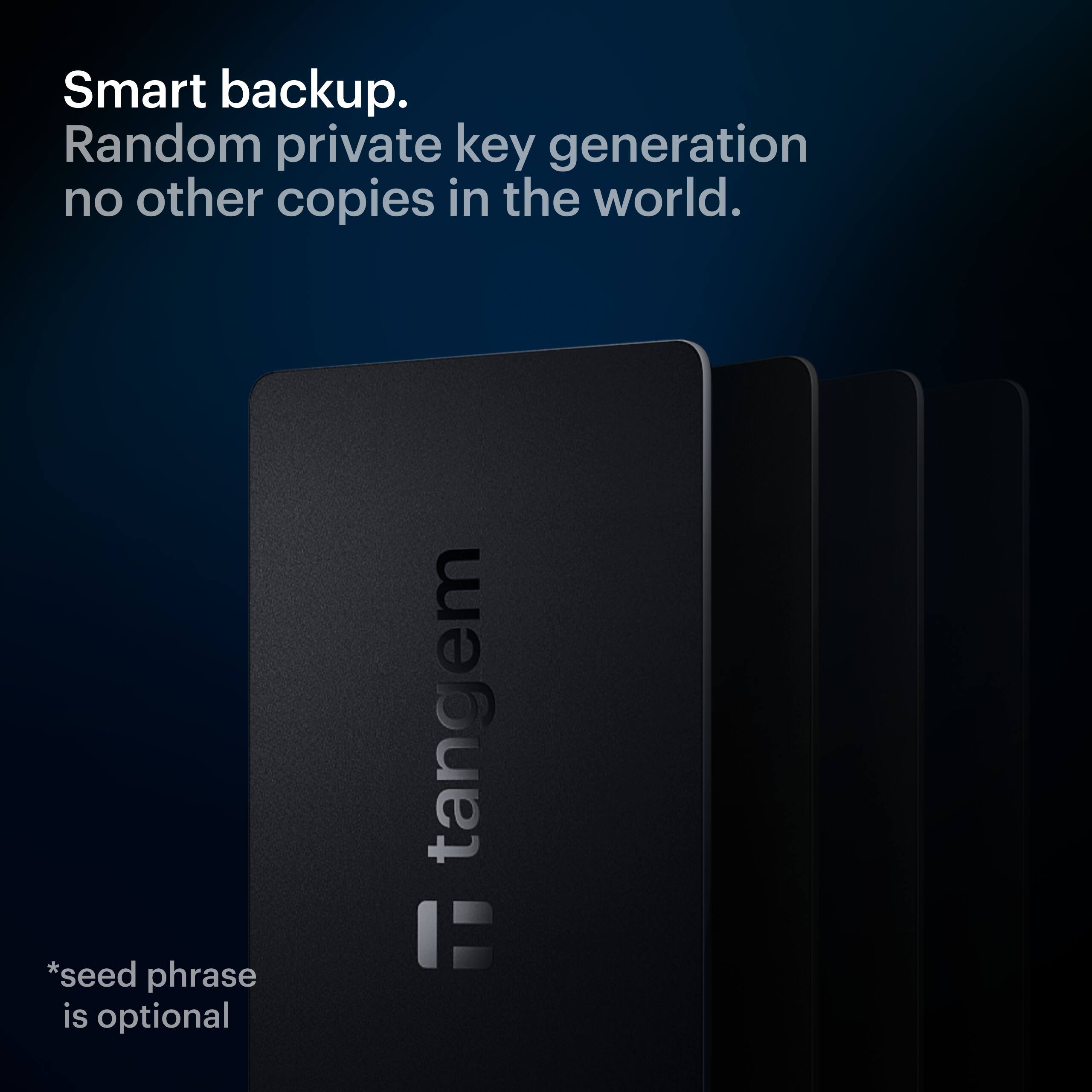 Smart backup.  
Random private key generation no other copies in the world.  

*seed phrase is optional