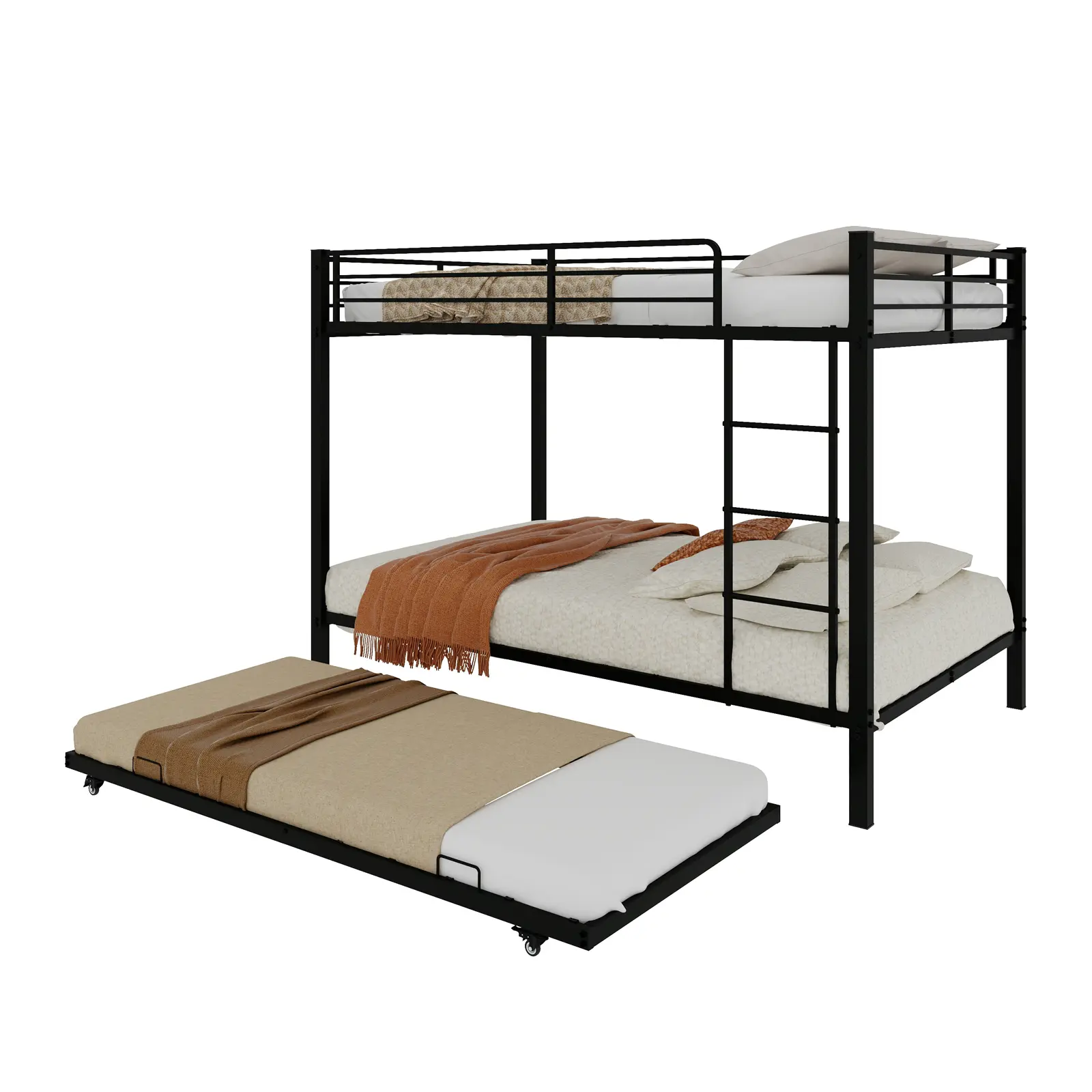 Alt View 7. Loheer - Loheer Heavy Duty Queen Size Metal Bunk Bed Square Tube Iron Frame Safety Rails - Black.