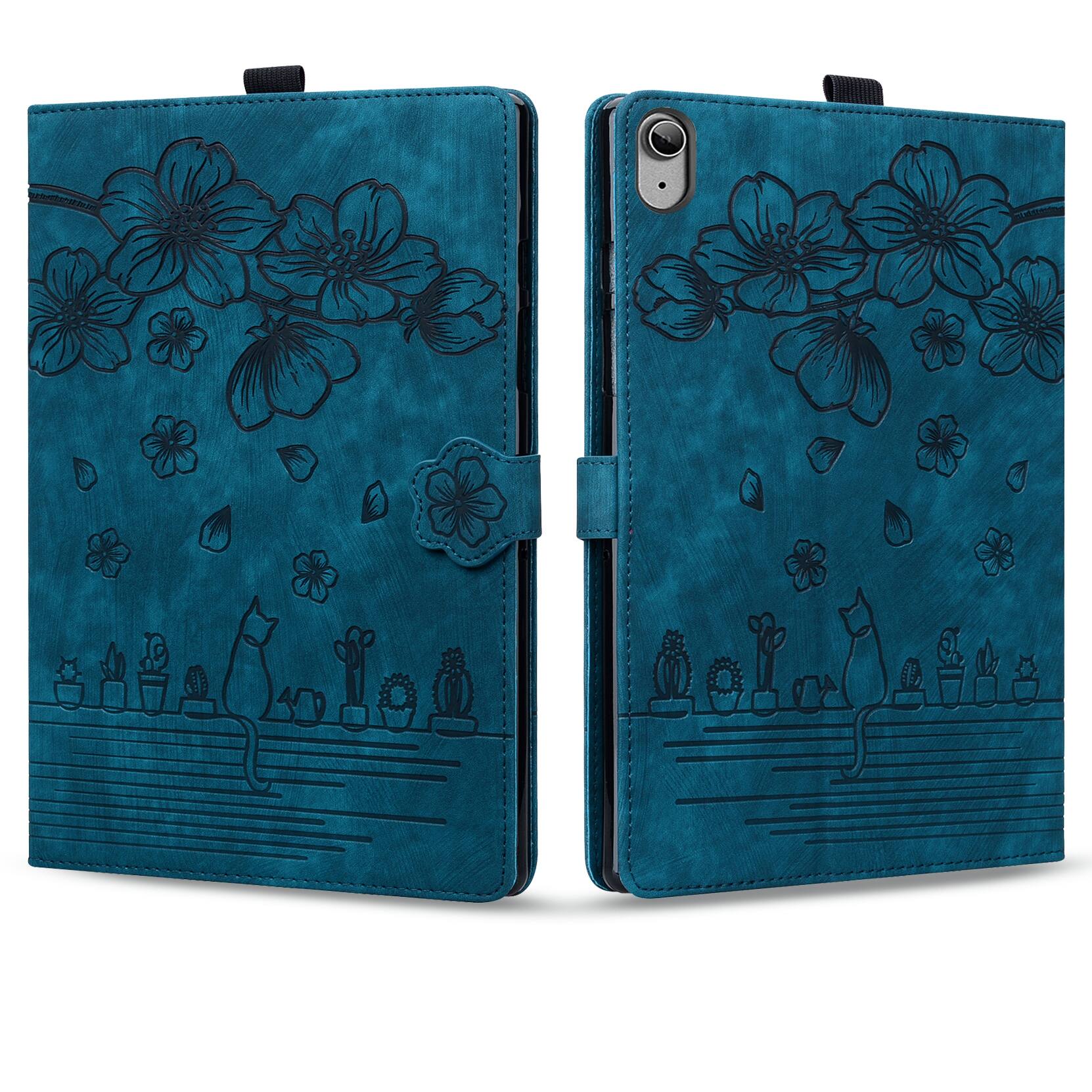 Alt View 1. Dteck - For Apple iPad (A16) 11" 2025/iPad 10th 2022 Embossed Flower Pattern Folio Case Card Slots Kickstand Cover - Blue.