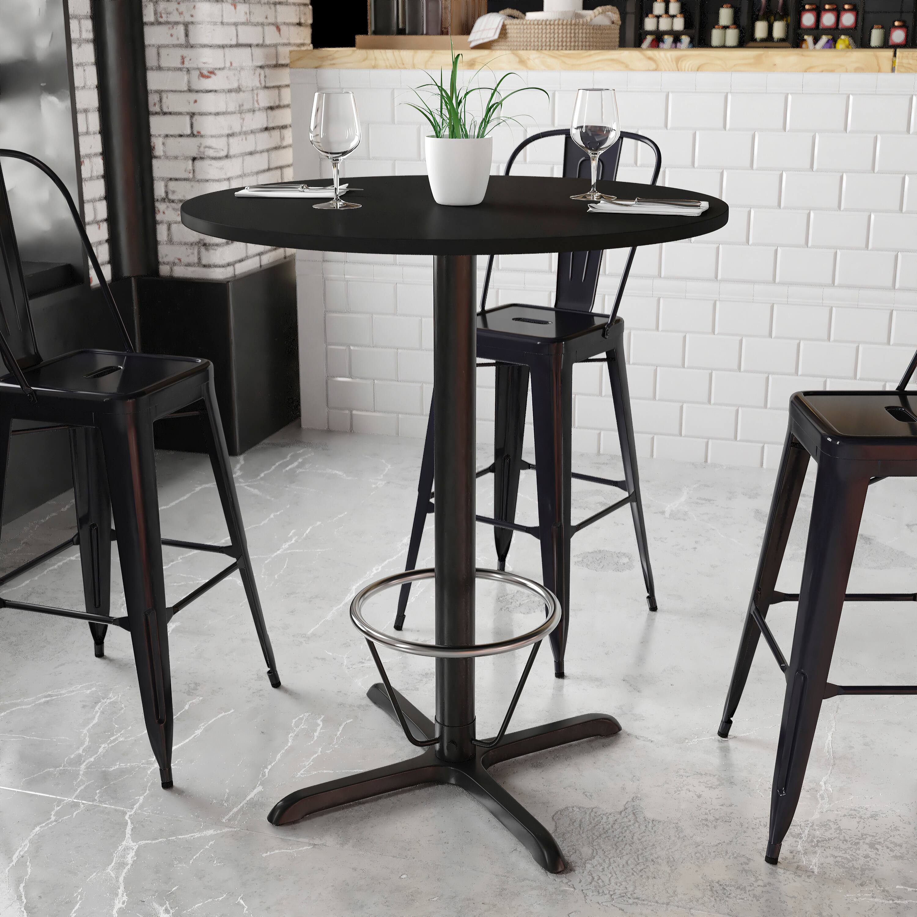 Angle. Flash Furniture - Stiles 36'' Round Black Laminate Table Top with 30'' x 30'' Bar Height Table Base and Foot Ring - Black.
