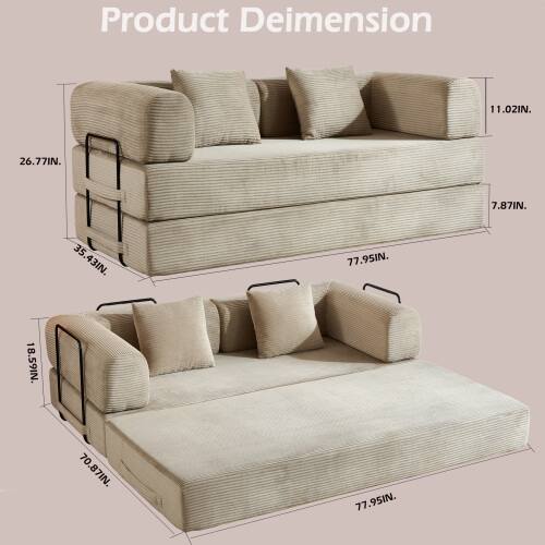 Product Dimension  
11.02IN.  
26.77IN.  
7.87IN.  
35.43IN.  
77.95IN.  
18.59IN.  
70.87IN.  
77.95IN.