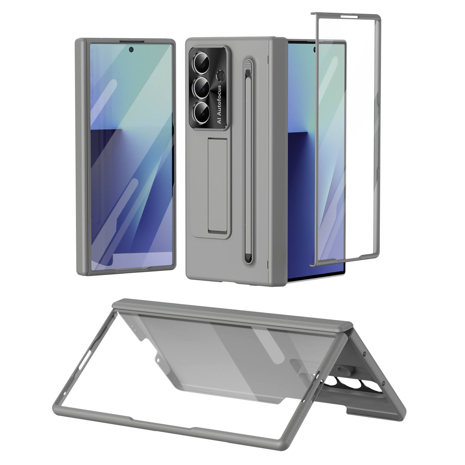 Alt View 1. Dteck - Fold Case For Samsung Galaxy Z Fold8 Ultra Built-in Screen Protector+Stylus, Shockproof Kickstand Hinge Protection Cover - Gray.