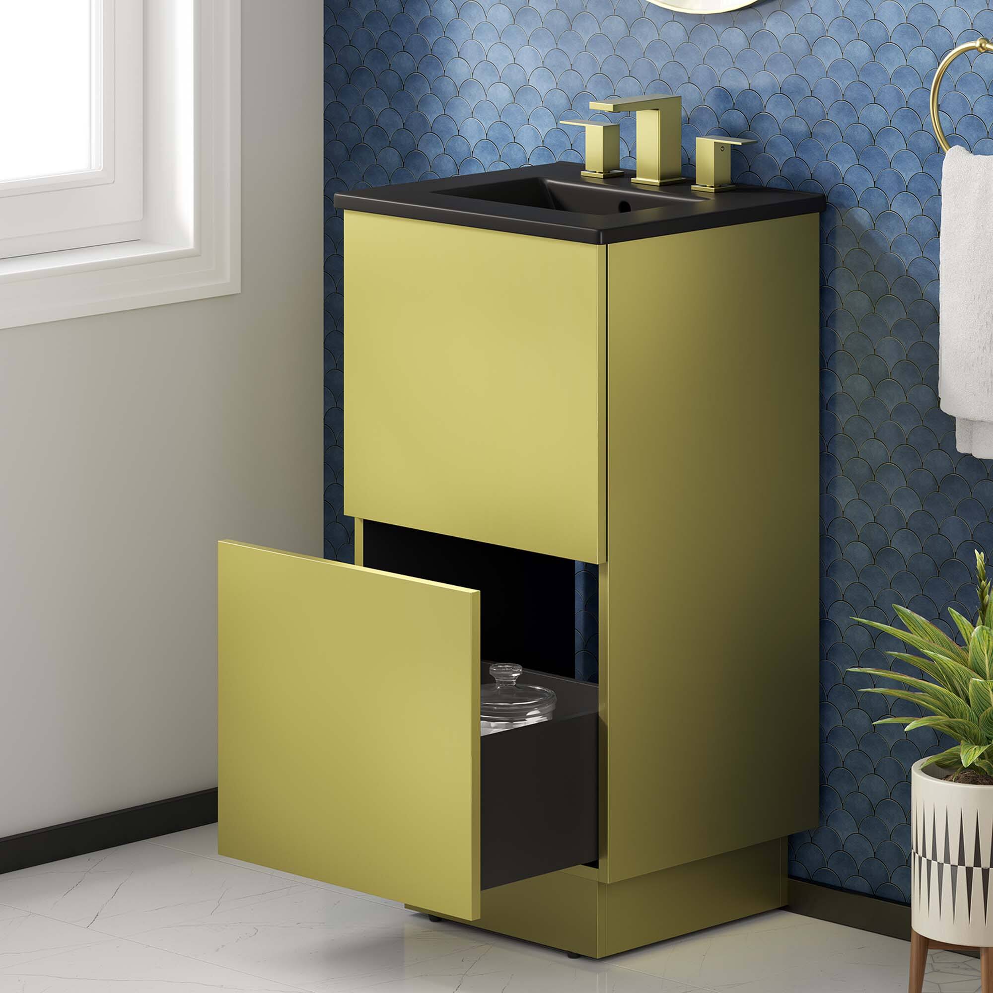 Alt View 1. Modway - Quantum Bathroom Vanity Basin Included by Modway - Black Gold.