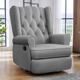 Brick Attic - Recliner Chair 360 Swivel Glider, Ergonomic Living Room Chair with Armrests and Decorative Buttons - Gray