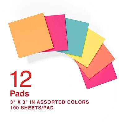 12 Pads  
3" x 3" in Assorted Colors  
100 Sheets/Pad