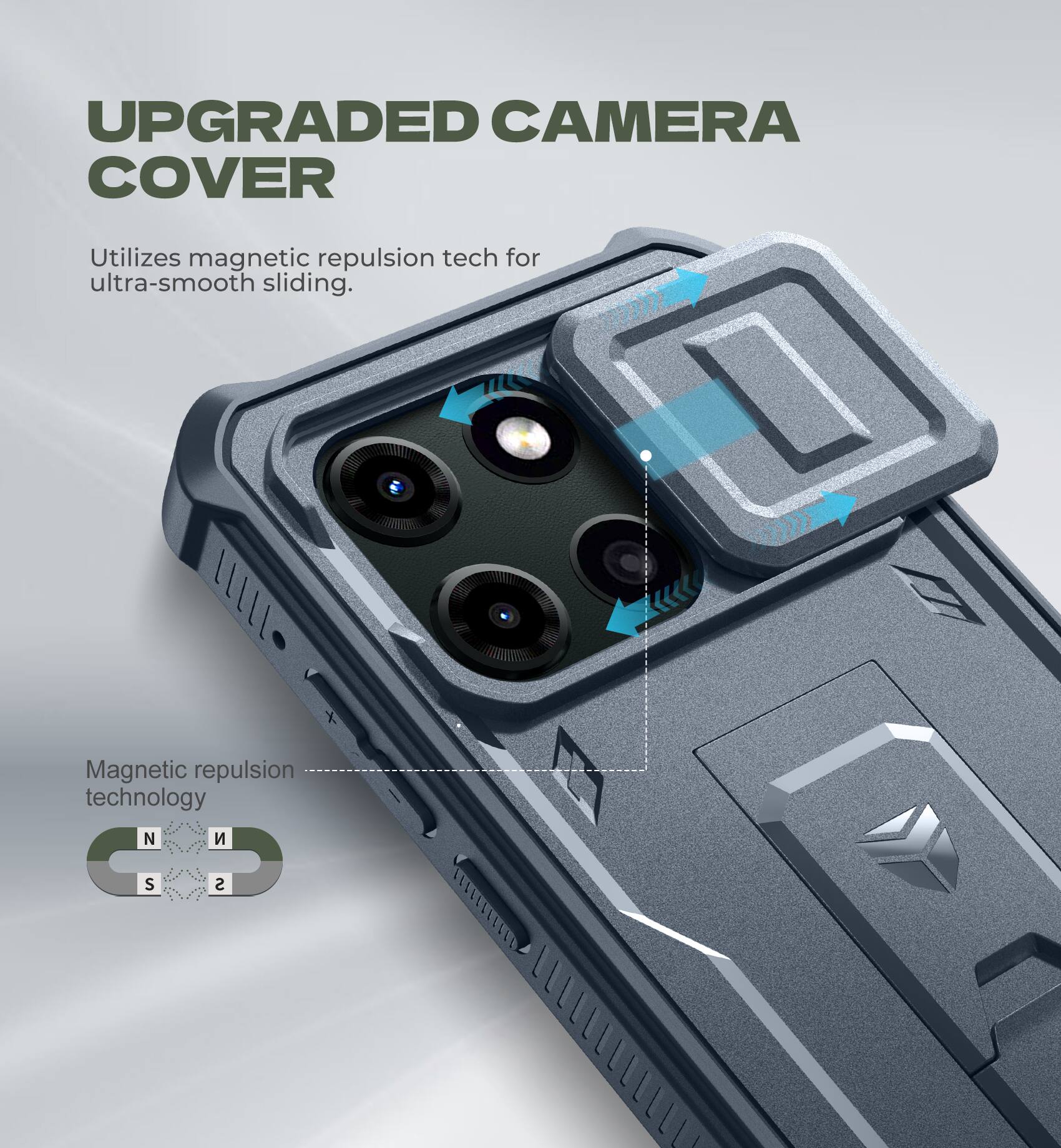 UPGRADED CAMERA COVER  
Utilizes magnetic repulsion tech for ultra-smooth sliding.  

Magnetic repulsion technology