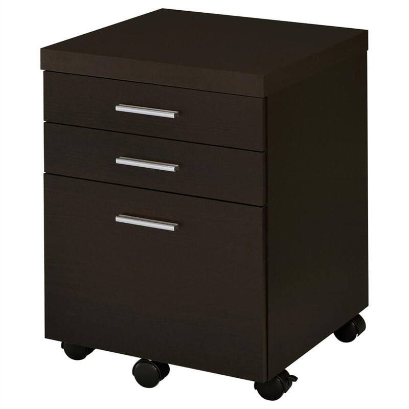 Alt View 4. HTUTWOO - 18.00" Cappuccino 3-Drawer File Cabinet - Mobile Wood Filing Cabinet with Casters, Silver Hardware, Home Office Storage - Brown.