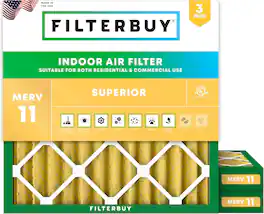 Filterbuy - 28x28x2 MERV 11 Pet & Allergy Defense, Electrostatic Pleated HVAC AC Furnace Air Filters Replacement (3-Pack) - Gold