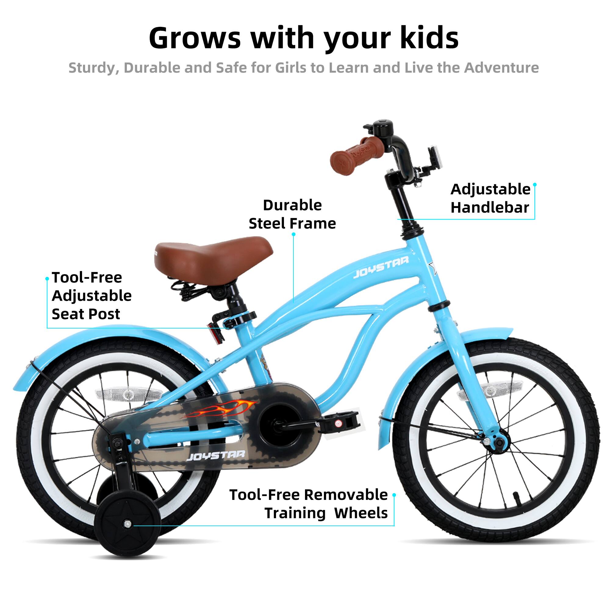 Grows with your kids  
Sturdy, Durable and Safe for Girls to Learn and Live the Adventure  

- Durable Steel Frame  
- Adjustable Handlebar  
- Tool-Free Adjustable Seat Post  
- Tool-Free Removable Training Wheels