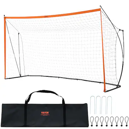 Front. VEVOR - Portable Soccer Goal, 12x6 ft Adults Kids Backyard Soccer Net, Large, Steel Fiberglass Structure Training Goal Set - Orange and black.