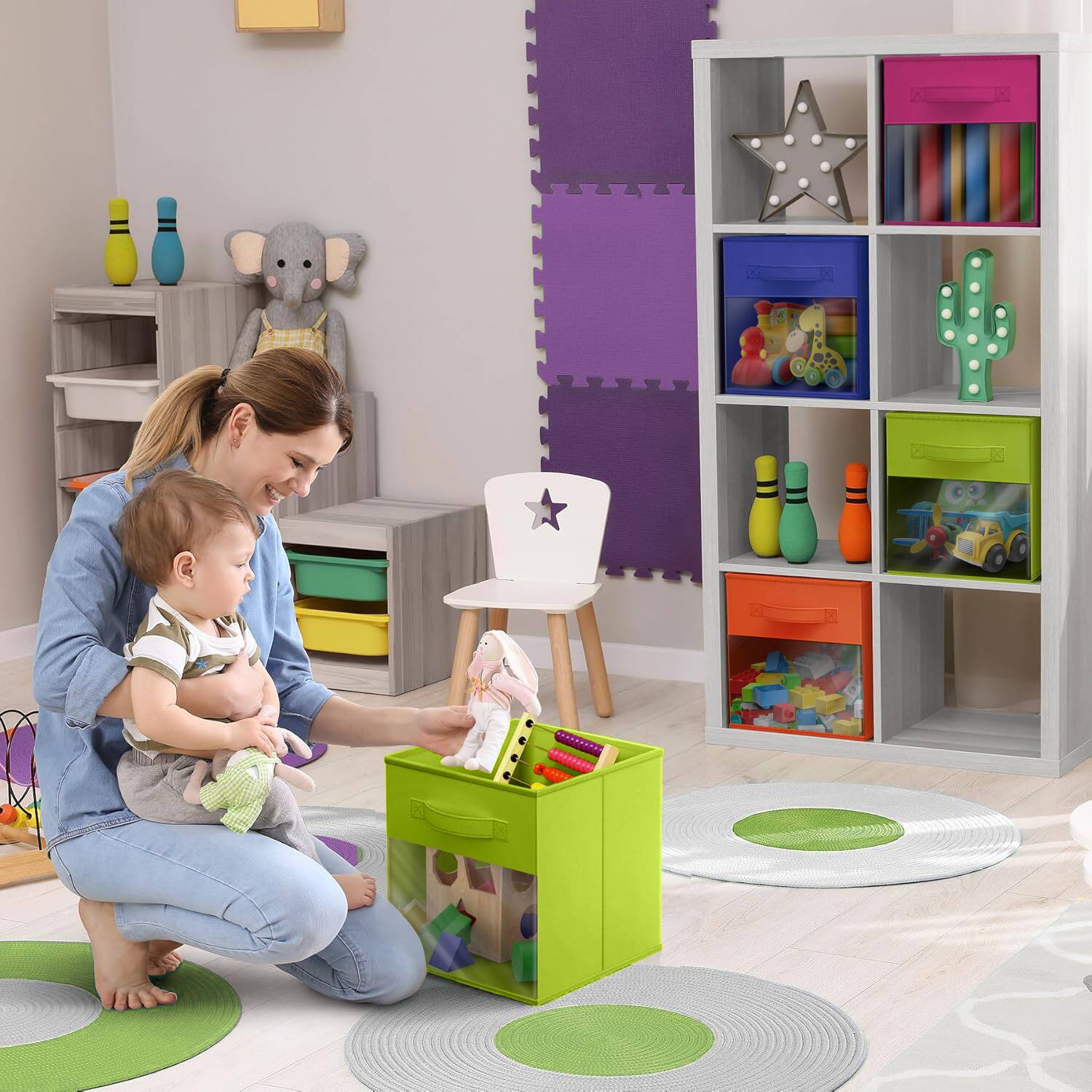 Alt View 1. Sorbus - Sorbus 11 Inch Collapsible Fabric Storage Bin with Clear Window - for Organizing Clothes, Toys, Books, Shelves, Figures - Green.