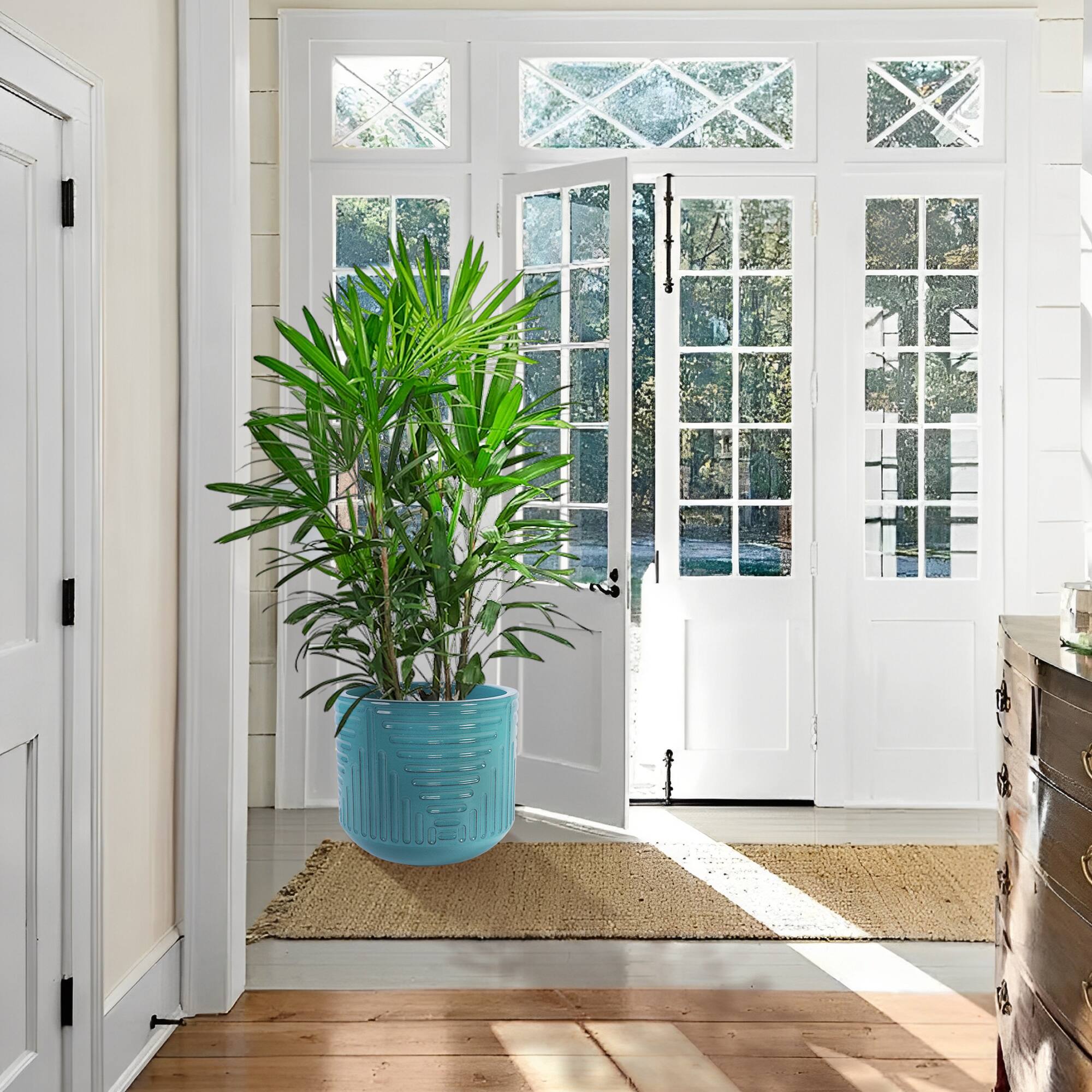 Alt View 1. Loheer - Ceramic Planter by Loheer, 16 Inch Handmade Teal Textured Plant Pot for Indoor Outdoor Monstera Fiddle Leaf Fig.