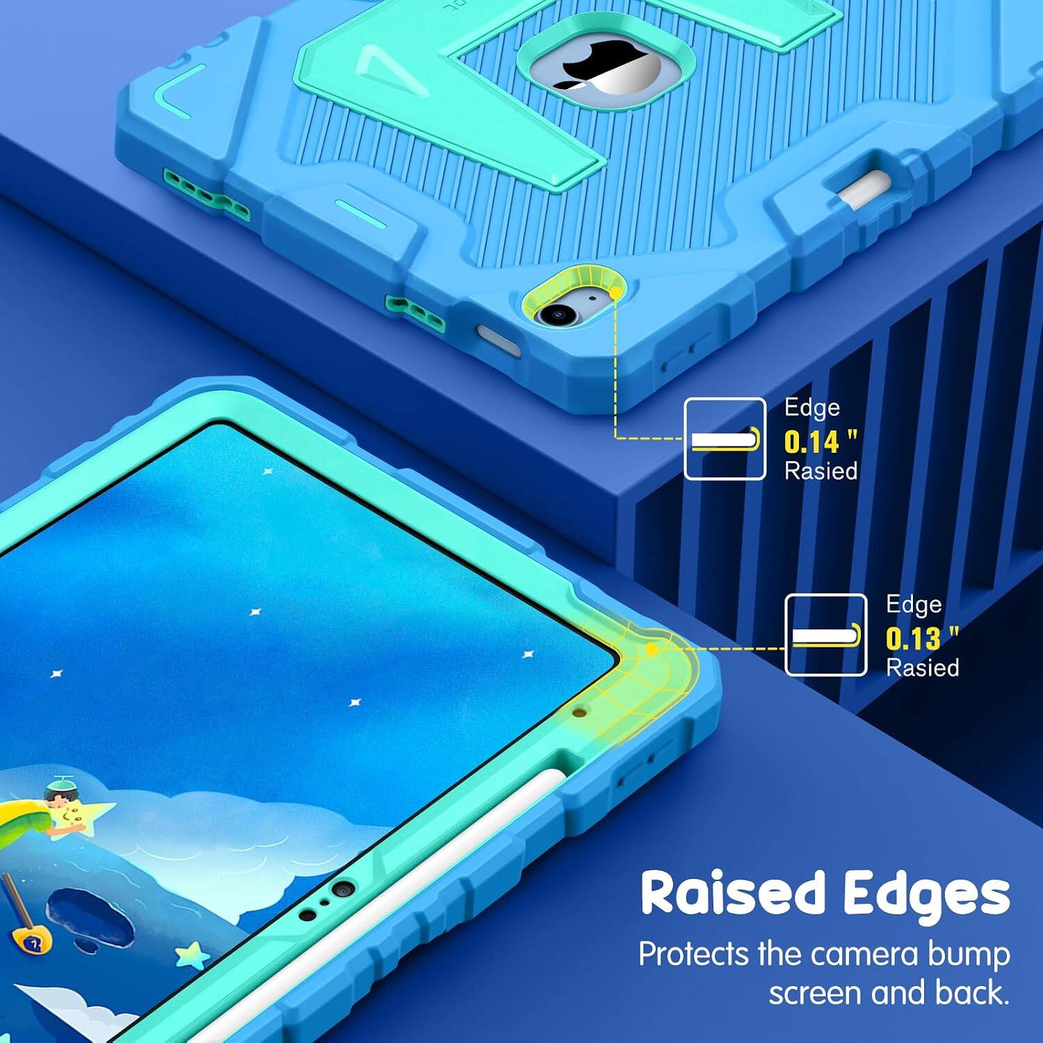 1 Edge 0.14" Raised Edge 0.13" Raised Edges Protects the camera bump screen and back.