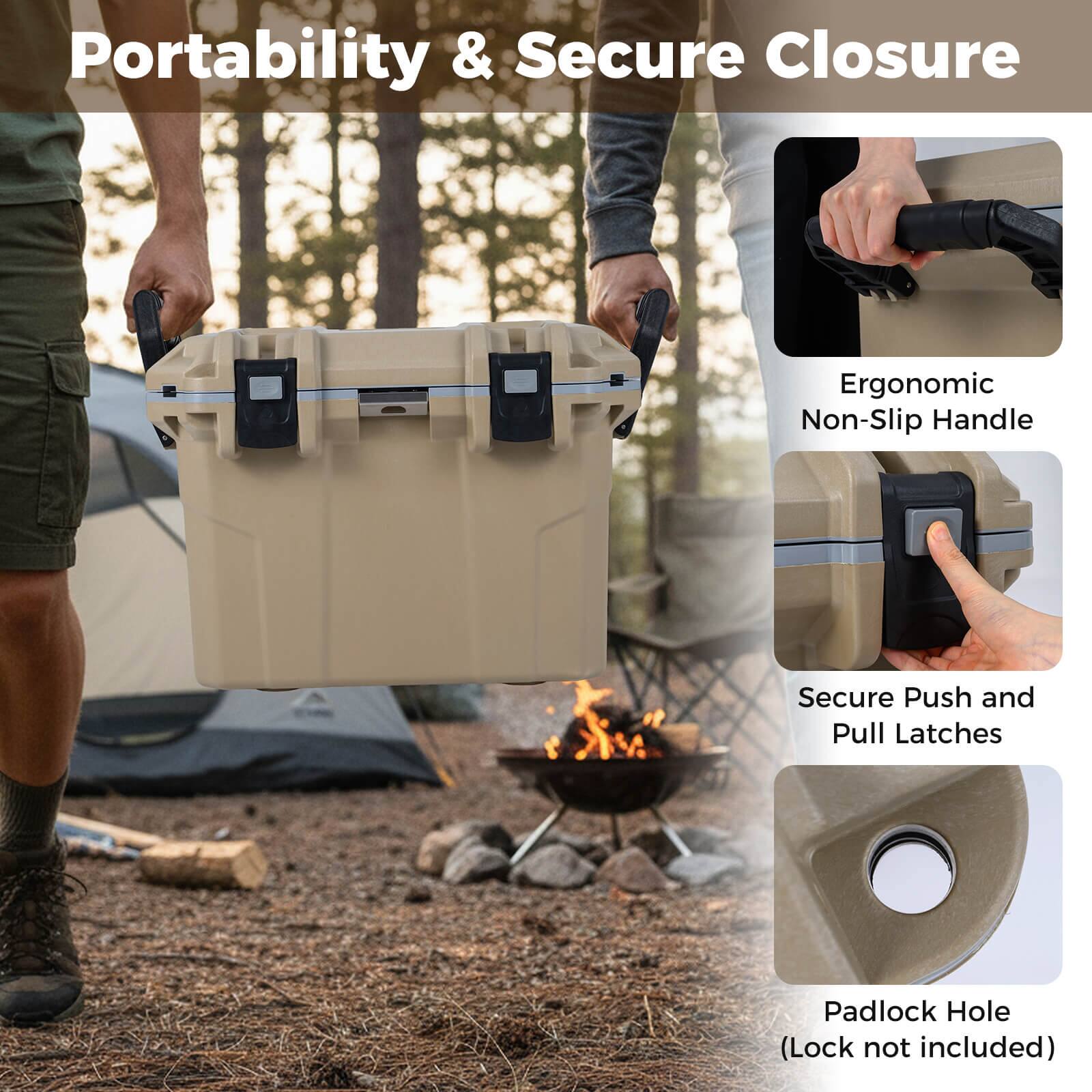 Portability & Secure Closure  
Ergonomic Non-Slip Handle  
Secure Push and Pull Latches  
Padlock Hole (Lock not included)