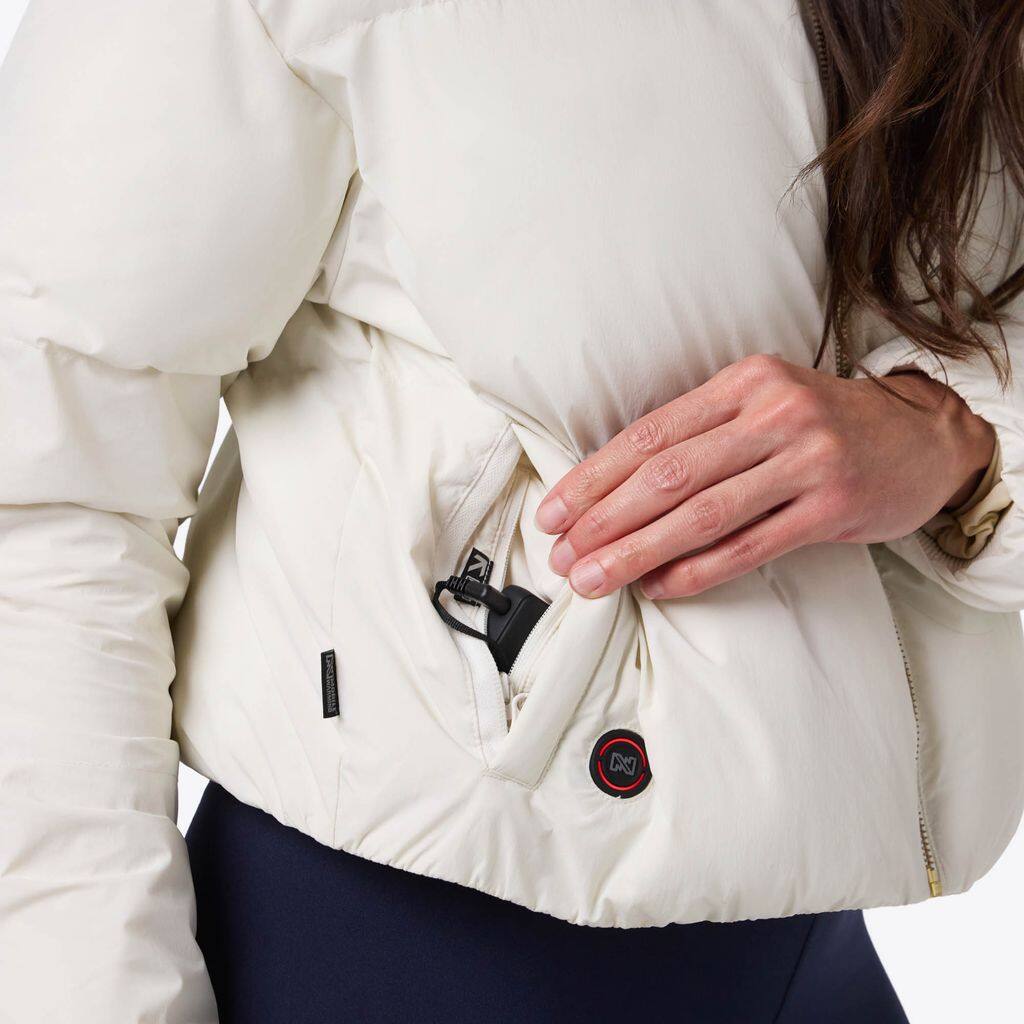 Alt View 1. Mobile Warming - App Controlled Women's Cloud IX Crop Puffer Heated Jacket - Cream.