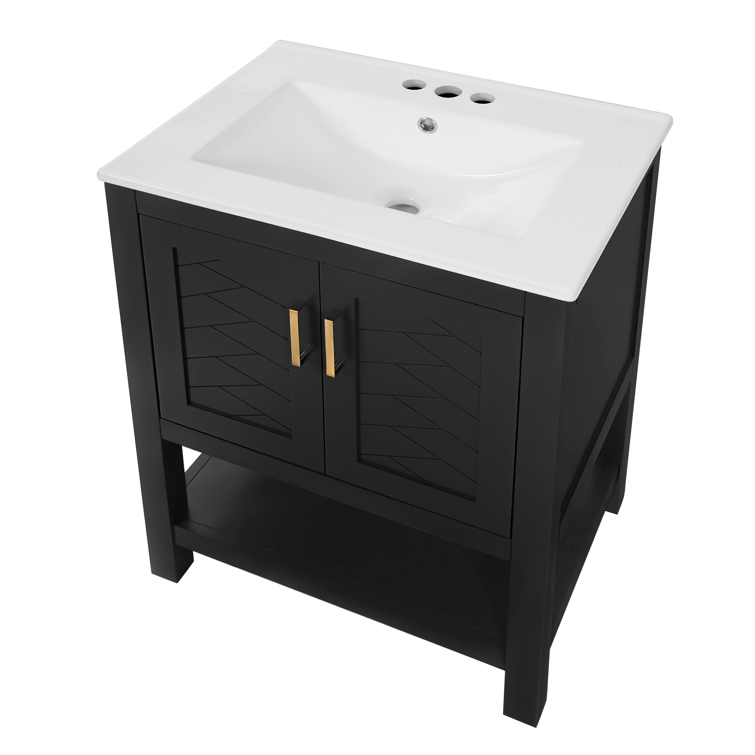 Left. Whisen - 24" Modern Bathroom Vanity Cabinet with Sink Adjustable Shelf and Soft-Close Hinges Storage - Black.