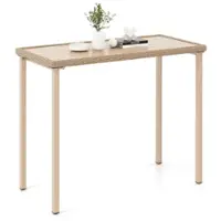 Costway 48" Outdoor Counter Height Table Patio Bar Table Heavy Duty Rectangle Metal Frame - Brown - Front_Zoom