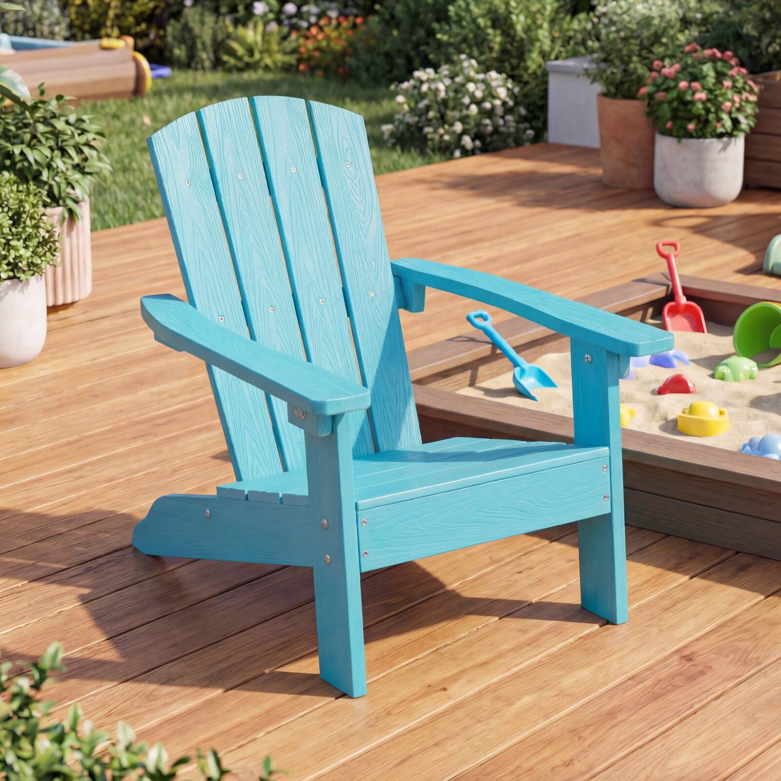 Alt View 1. Costway - Costway Kids Adirondack Chair with High Backrest Armrests Fire Pit Chair for Kids Ages 3-8 - Turquoise.