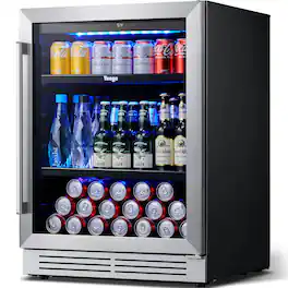 Yeego - Beverage Refrigerator Cooler 24 inch 180 Cans with Glass Door, 34-54 ℉Built-in for Wine Beer Soda for Bar Bedroom Office - Stainless Steel
