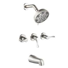 Boyel Living - Shower Set with 6 Function ABS Overhead Shower Three Handle Control and High Flow Tub Spout - Brushed Nickel