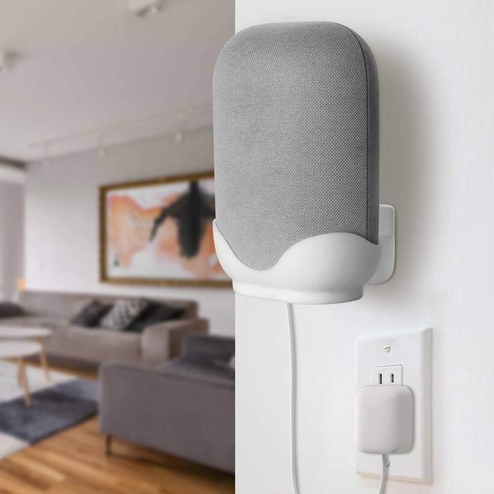 Front. RTMB - Wall Mount Stand for Google Nest Audio Speaker, Stable Holder, White.