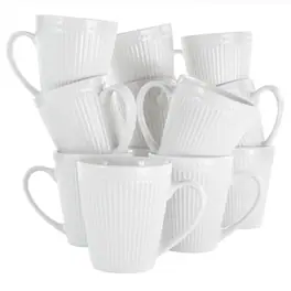 Elama - Madeline 12 Piece Porcelain Mug Set - White