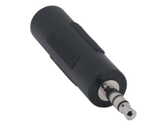 Front. Cable Leader - 3.5mm to 2.5mm Stereo Adapter, 3-Pole Male to Female, Fully Molded - Black.