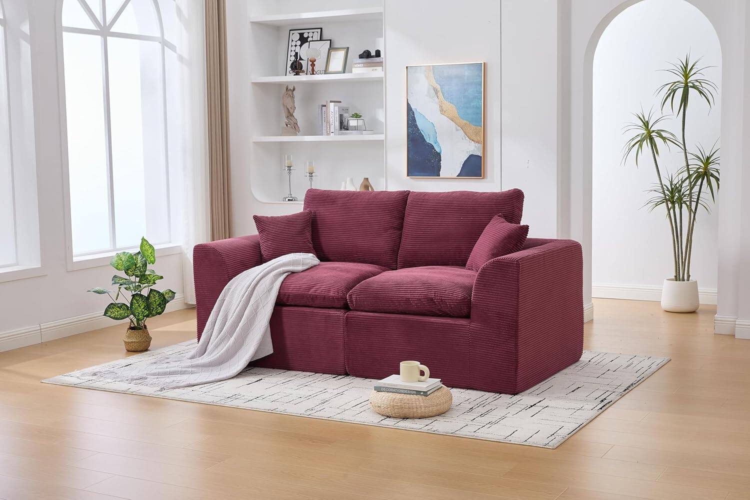 Alt View 6. Trinkets Crazed - Modular Sectional Sofa Cloud Couch 2 Seater with Removable Cushion Covers - wine red.